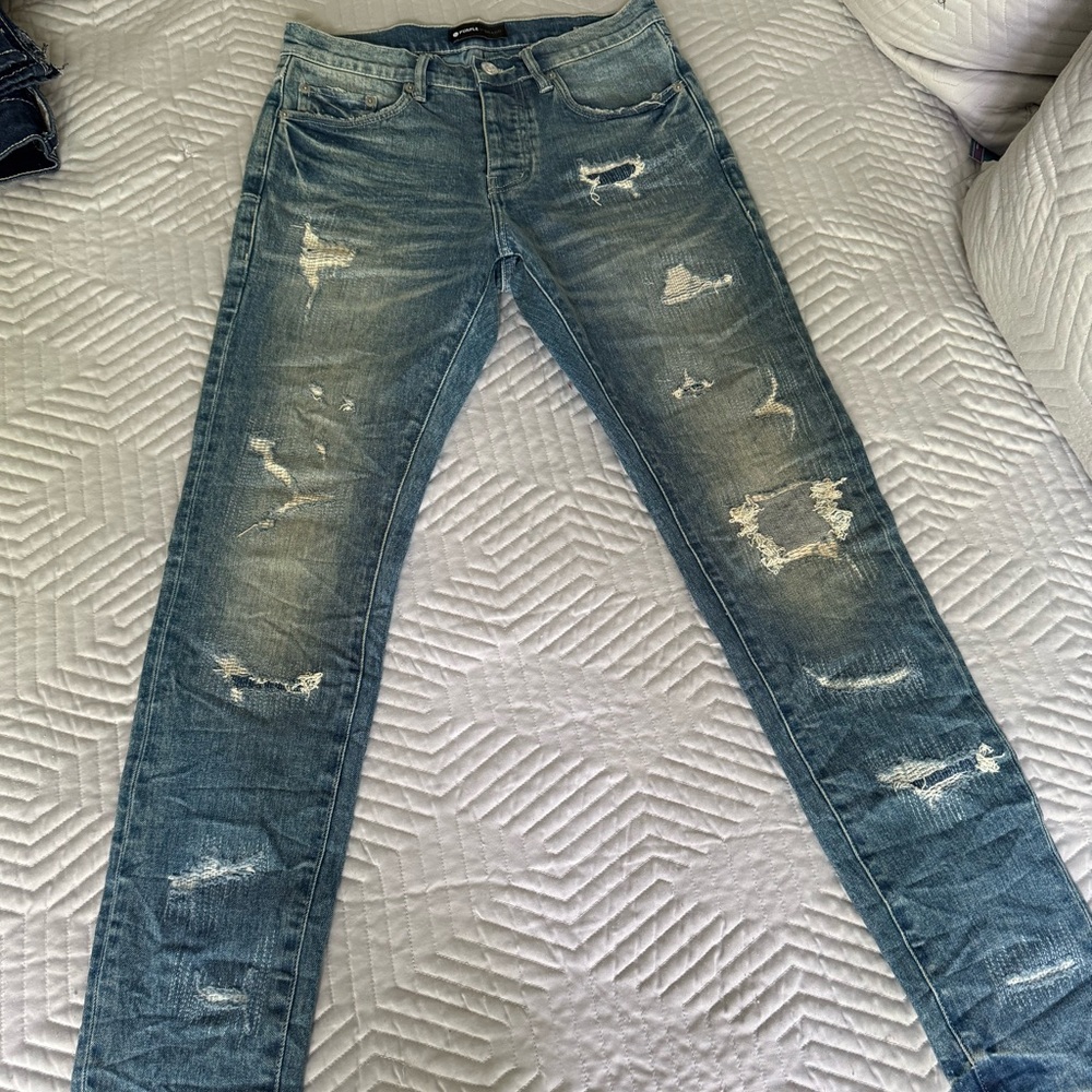 Men's Distressed Skinny Jeans in Blue